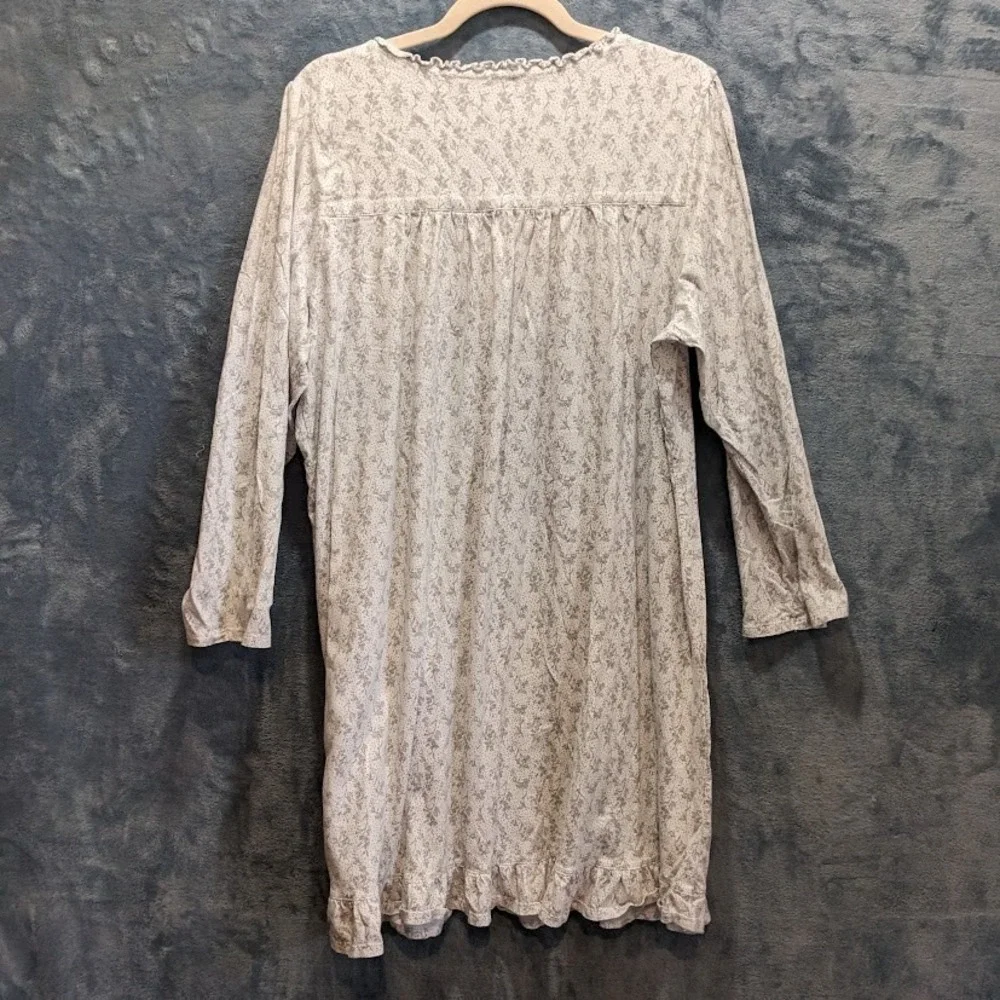 Eileen West 100% Cotton Long Sleeve Short Night Gown Gray Floral Womens‎ 1X Plus